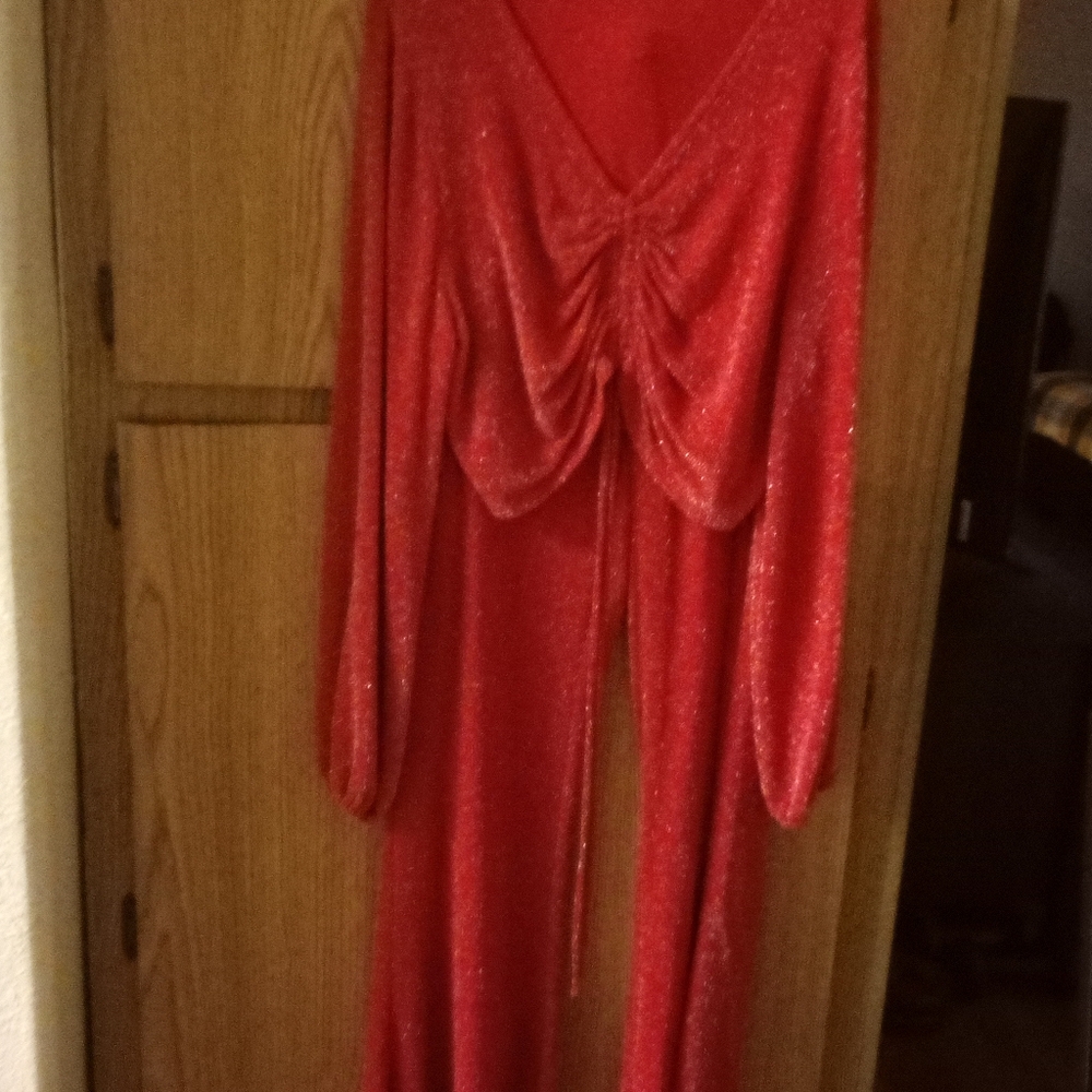 Bar III Red Glitter Pantsuit